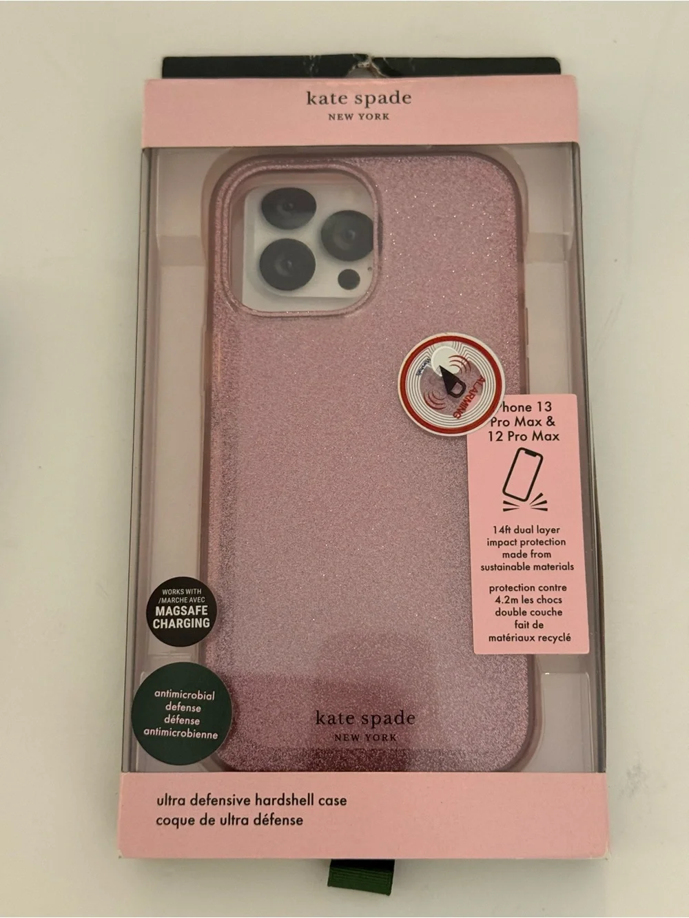 Kate Spade Pink Glitter iPhone Case with Black PopWallet+